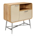 **Technische titel in het Nederlands: Moderne kast met houten afwerking en metalen poten**