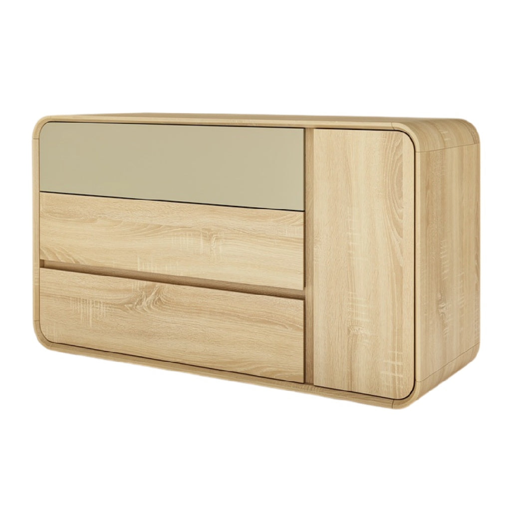 Technische titel in het Nederlands: **Moderne houten kast met lades en gestroomlijnd ontwerp**