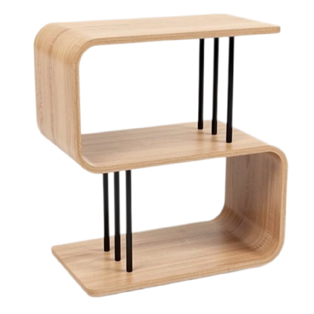 **Technische titel in het Nederlands: Modern houten flexibele bijzettafel met metalen poten**