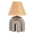 **Moderne tafel lamp met organische vormen en naturel stoffen kap**
